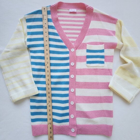 Pink Lily Striped Button-Front Cardigan Sweater Preppy Coastal Beachy Soft Cozy - Picture 8 of 8